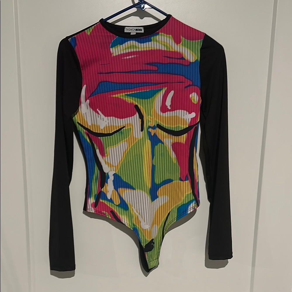 Fashion Nova Multicolor Abstract Bodysuit